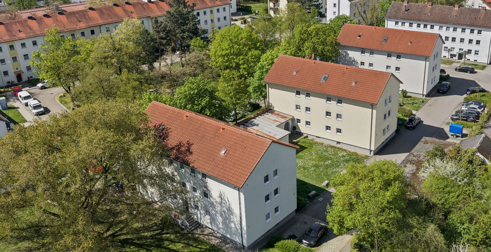 Dreikronen Regensburg — Luftaufnahme der Wohnhäuser